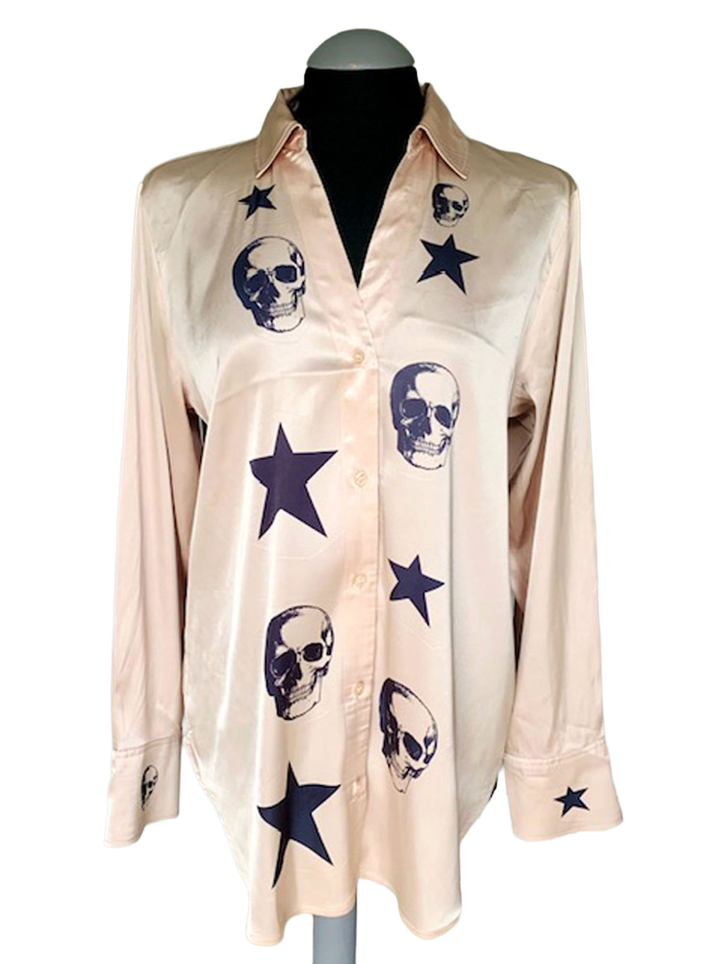 Reworked Skulls and Stars Art Blouse. One-of-a-Kind Upcycled Preloved Top