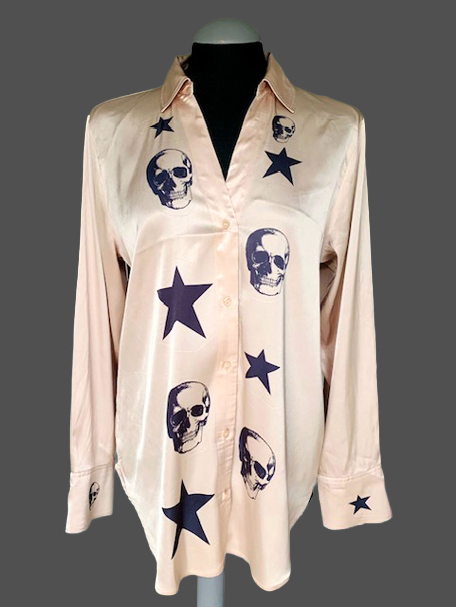 Reworked Skulls and Stars Art Blouse. One-of-a-Kind Upcycled Preloved Top