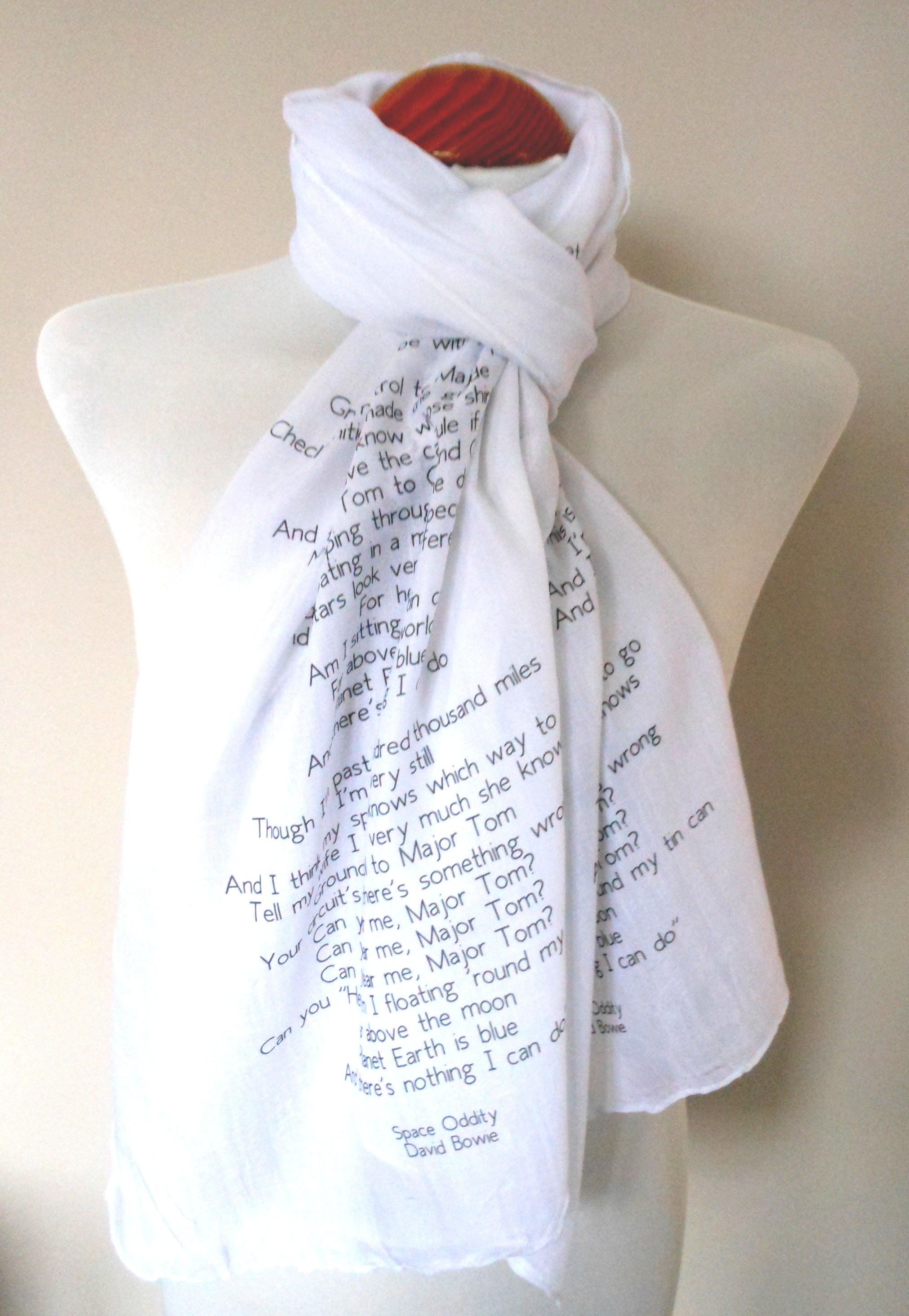 David Bowie Inspired Scarf. Long Scarf with Space Oddity Lyrics Print - Other Colours Available)