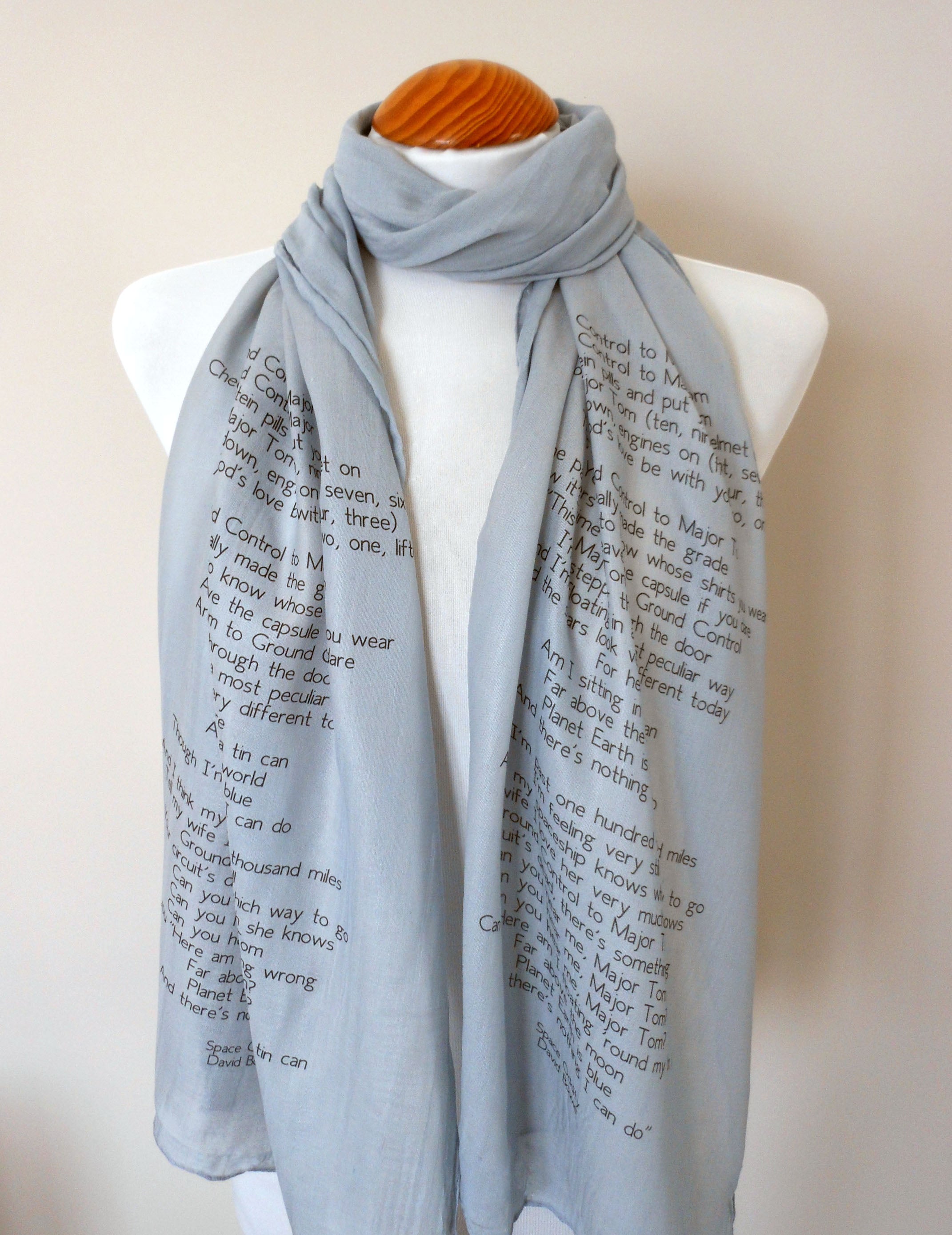 David Bowie Inspired Scarf – Vintage Space Oddity Lyrics Accessory - Lightweight scarf.