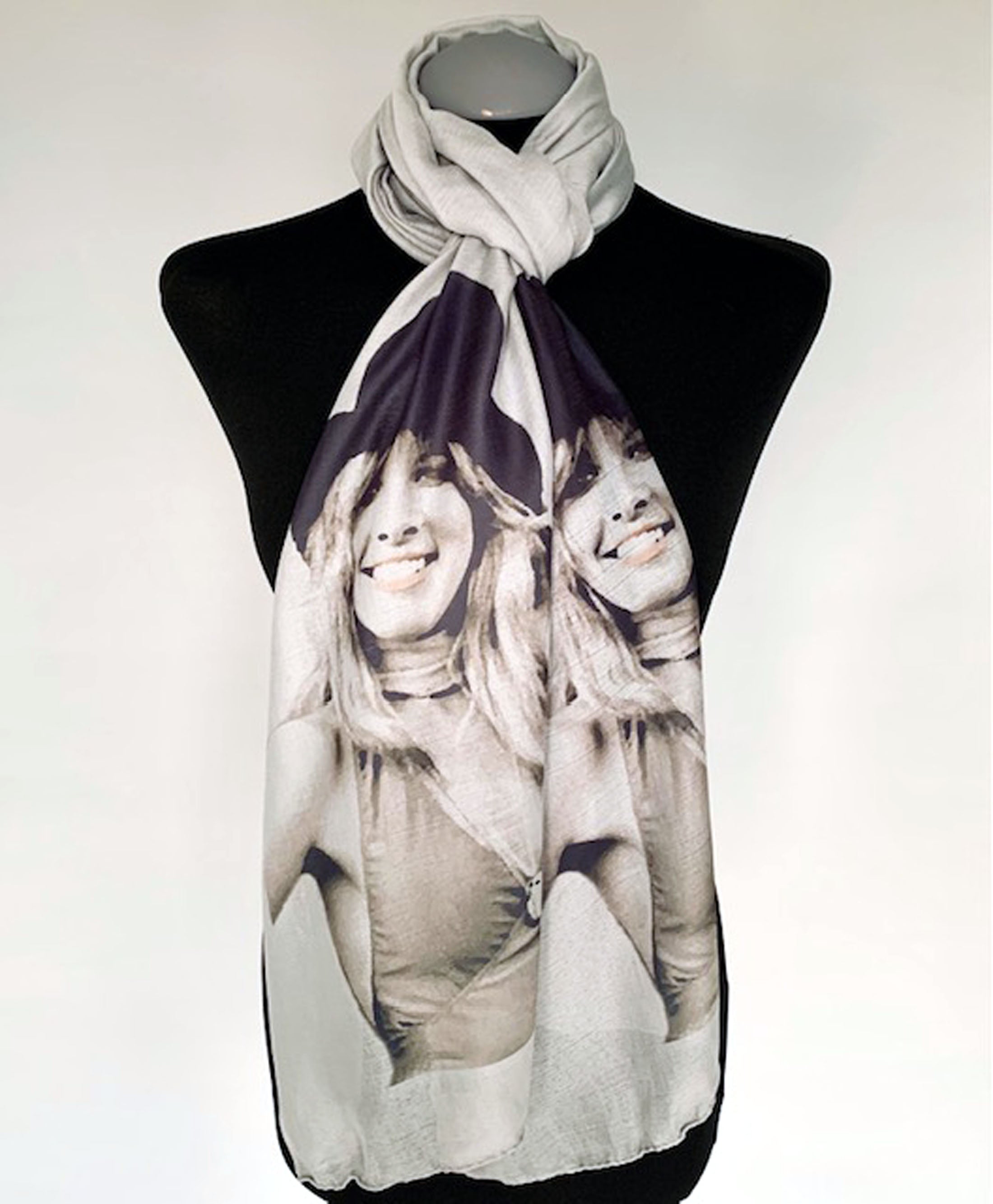 Stevie Nicks Inspired Scarf – 1970s Music Fashion Print on Grey Lightweight Scarf.