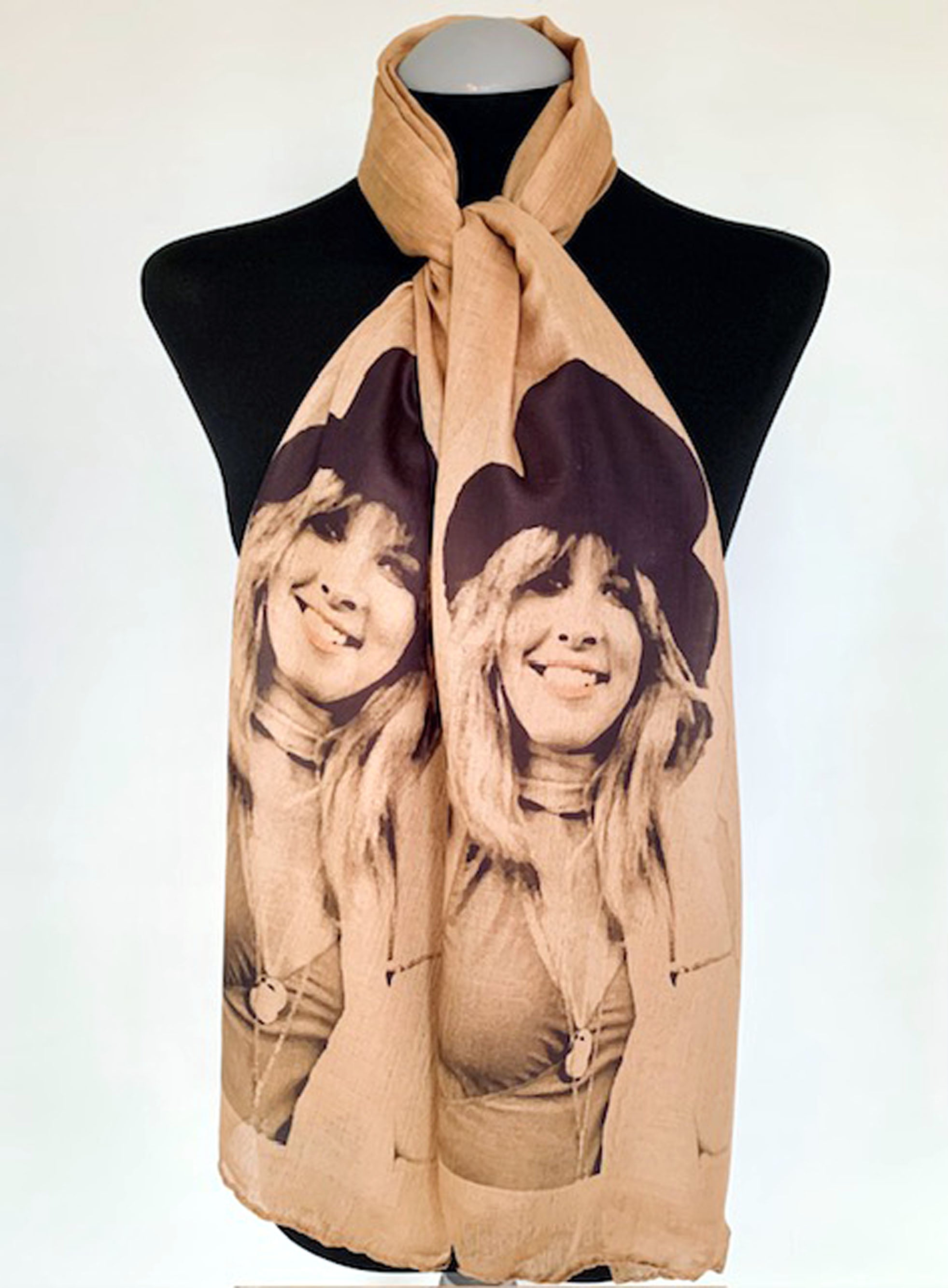 Stevie Nicks Inspired Scarf – 1970s Music Fashion Print on Brown Lightweight Scarf.