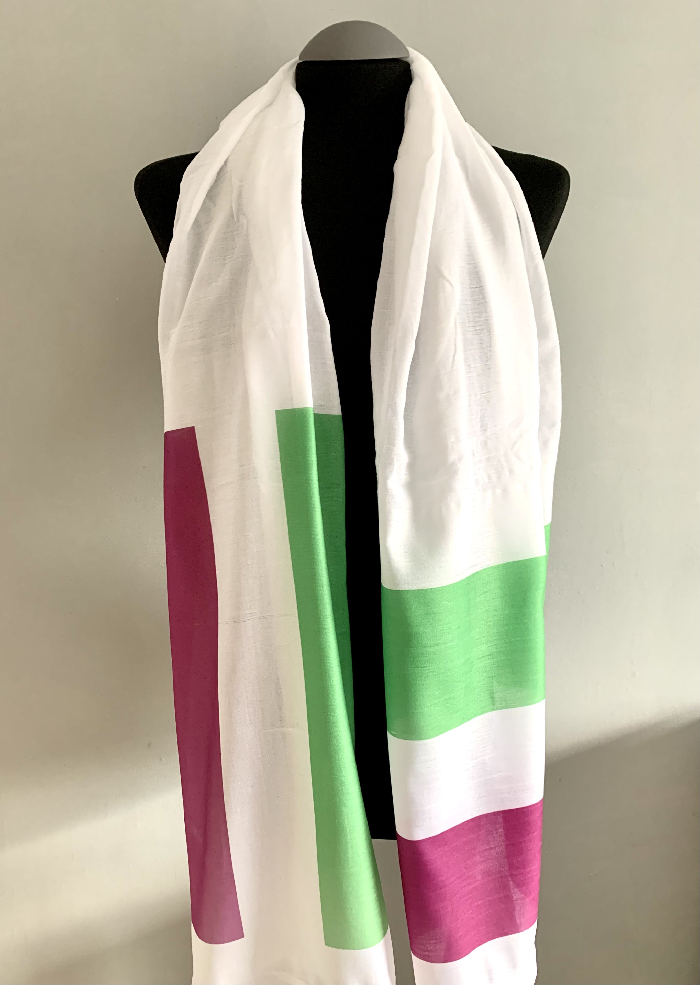 Suffragette Flag Scarf – Feminism Women's Rights Print on Lightweight White Scarf