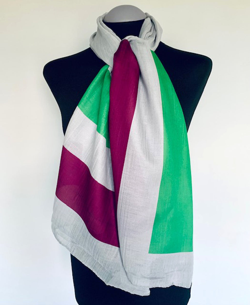 suffragette flag print on grey scarf