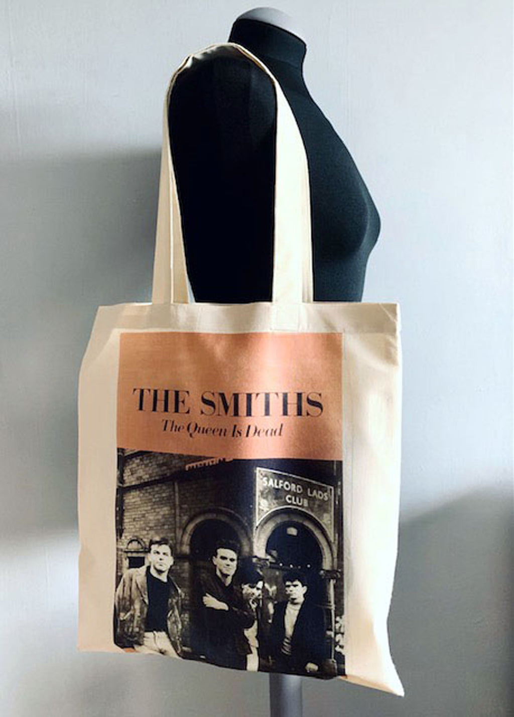 Tote shopper bag with Vintage 80s The Smiths band print