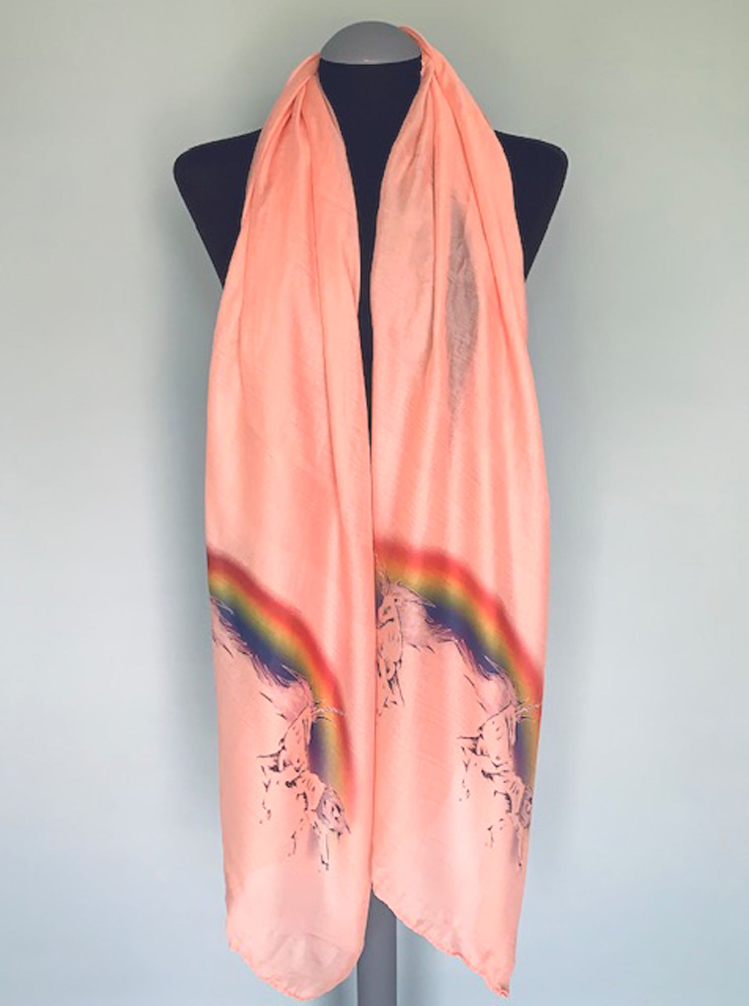 Unicorns and Rainbows Scarf – Colorful Festival Fashion Print on Pink Peach Lightweight Scarf (Copy)