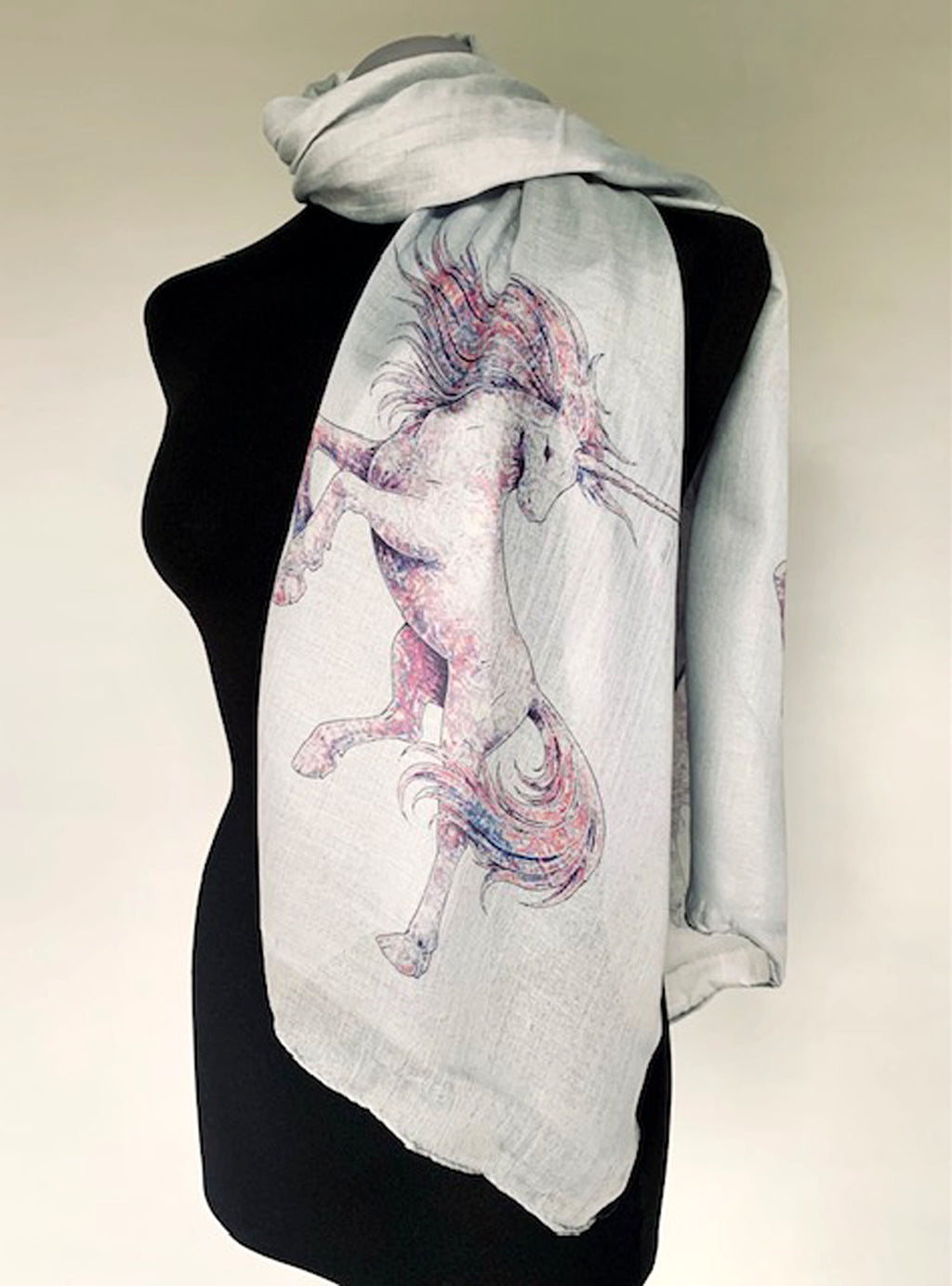 Unicorn Scarf – Magical Unicorn Print on Grey Lightweight Scarf