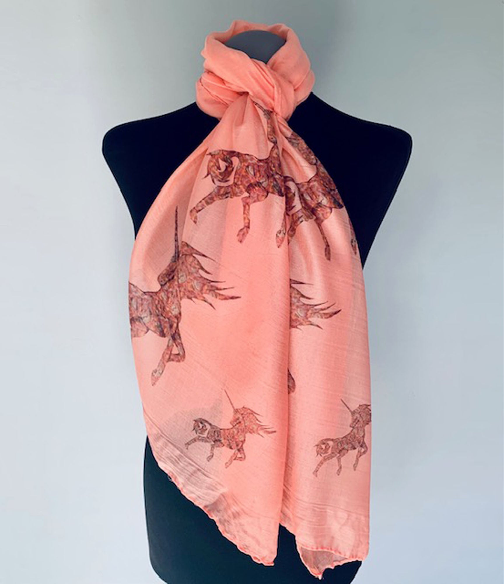 Unicorn Scarf – Magical Unicorn Print on Peach Pink Lightweight Scarf