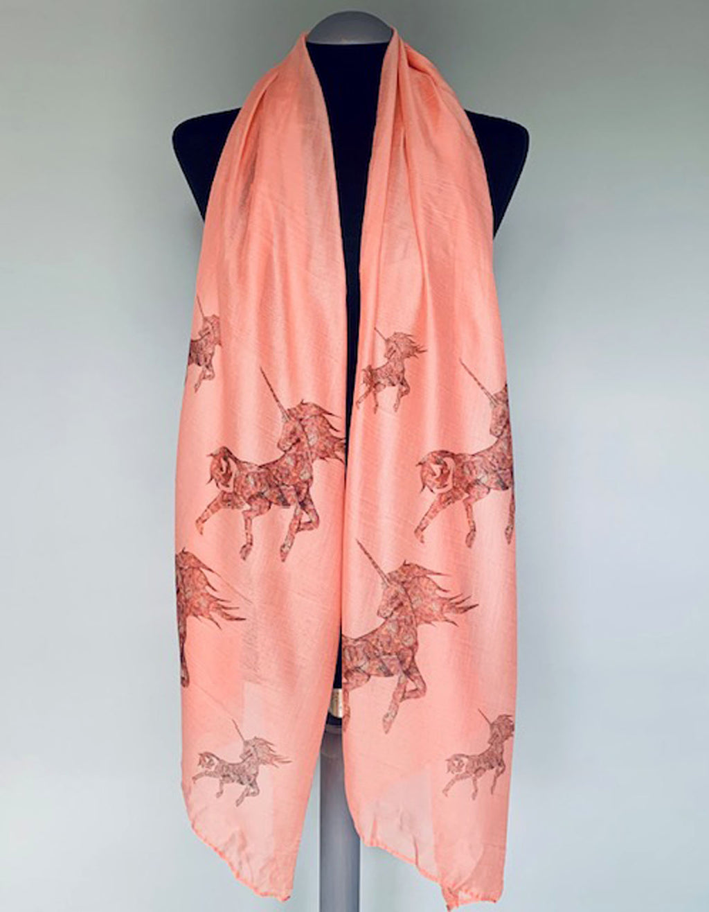 Unicorn Scarf – Magical Unicorn Print on Peach Pink Lightweight Scarf
